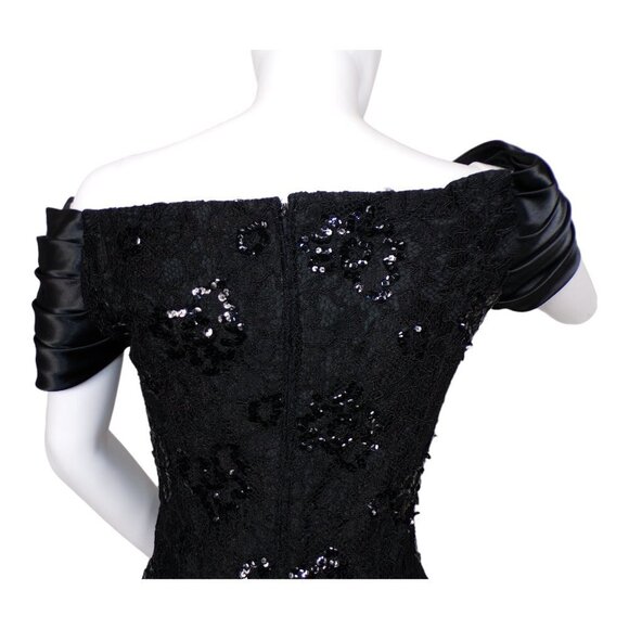 Vintage 70's/80's Cache Sequin Cocktail Dress Off Shoulder Satin Bow Sz 6 #792 - Picture 5 of 12